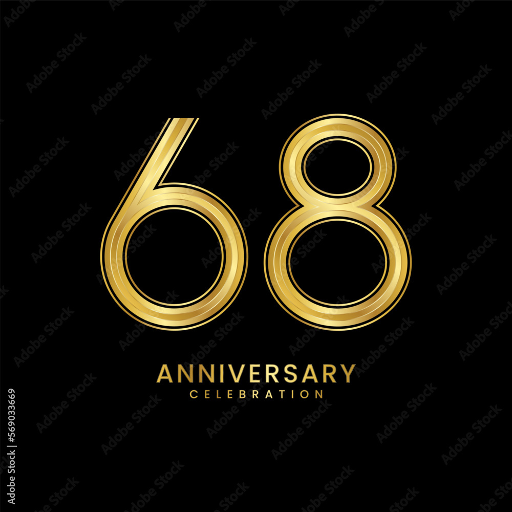 68th Anniversary celebration. Anniversary logo design with golden color for anniversary celebration event. Logo Vector Template Illustration 68th Anniversary celebration. Anniversary logo design with golden color for anniversary celebration event. Logo Vector Template Illustration