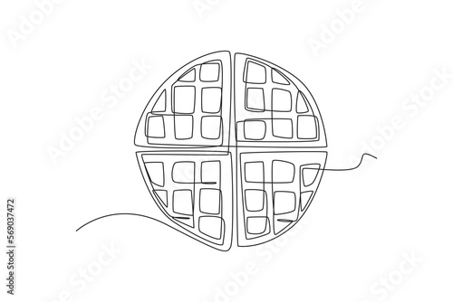 Single one line drawing Waffles sweet. Breakfast Concept. Continuous line draw design graphic vector illustration.