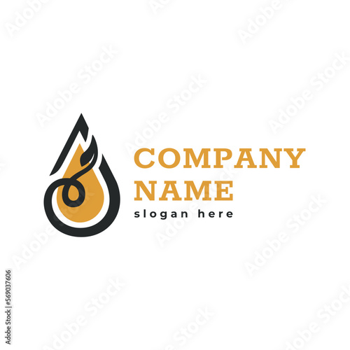 oil drop logo icon with a sprig of a plant similar to a drop of honey, suitable for vegetable, olive or rasp oil, as well as honey or wax
