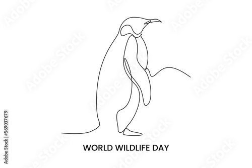 Continuous one line drawing Penguin. World wildlife day concept. Single line draw design vector graphic illustration.