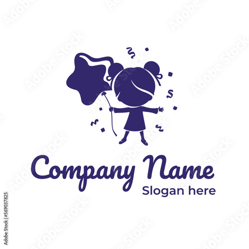 logo with a little girl holding a star-shaped balloon in her hand