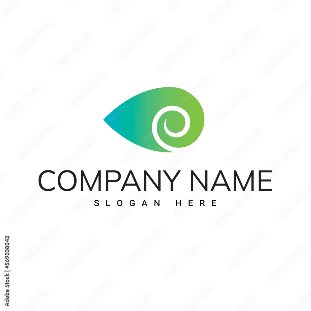 Logo with an abstract icon in the form of a leaf with a spiral resembling a snail Logo with an abstract icon in the form of a leaf with a spiral resembling a snail