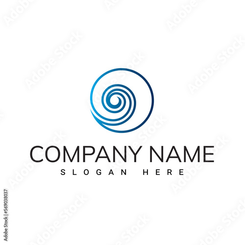 logo in the form of a blue spiral that looks like a wave, a snail, a tunnel or a spiral staircase suitable for a surf club or water related business
