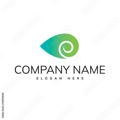 Logo with an abstract icon in the form of a leaf with a spiral resembling a snail