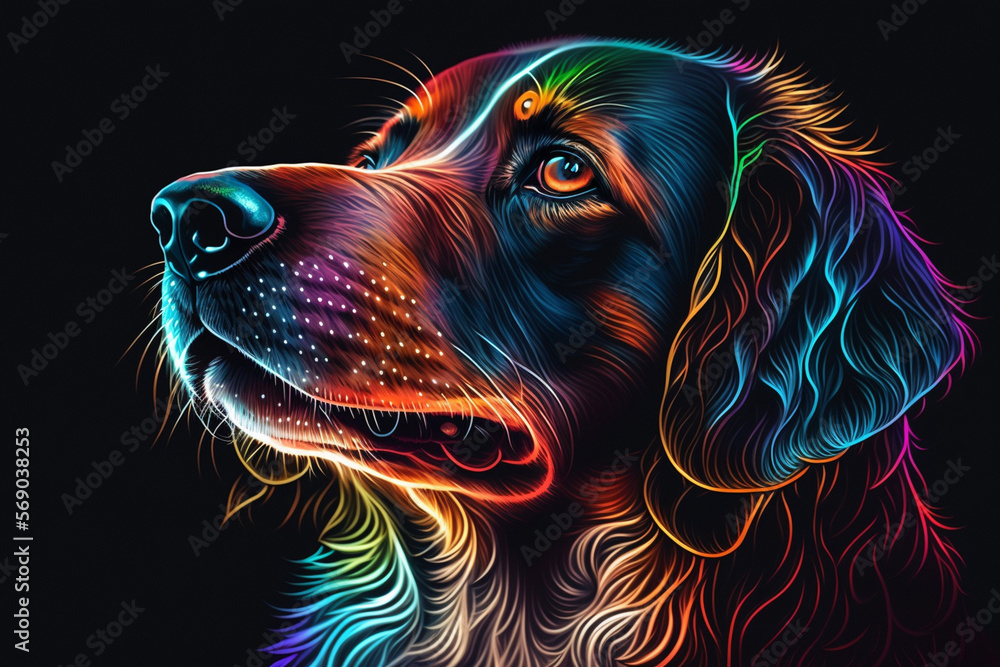 dog, neon style, close-up, portrait, bright background, nature background, high quality, high detail, 8k #3, Generative AI