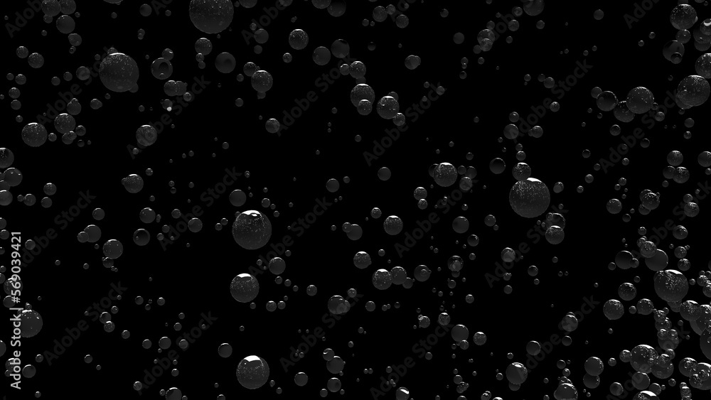 Soda bubbles floated up on the black background.