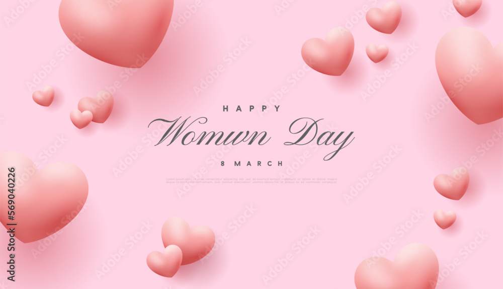 Soft pink love balloons for women's day celebration design. Premium vector background for banner, poster, social media greeting.