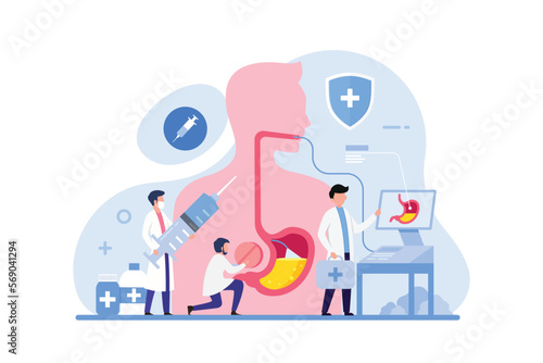Health care and stomach treatment design concept. Gastroenterology doctor vector illustration
