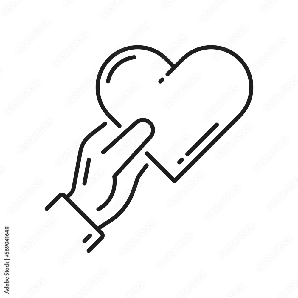 Human holding heart in hand, help and support icon Human holding heart in hand, help and support icon