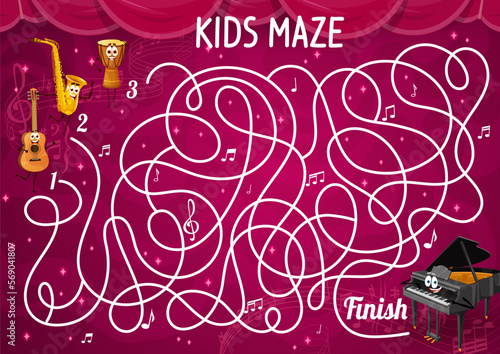 Labyrinth maze game with funny musical instruments