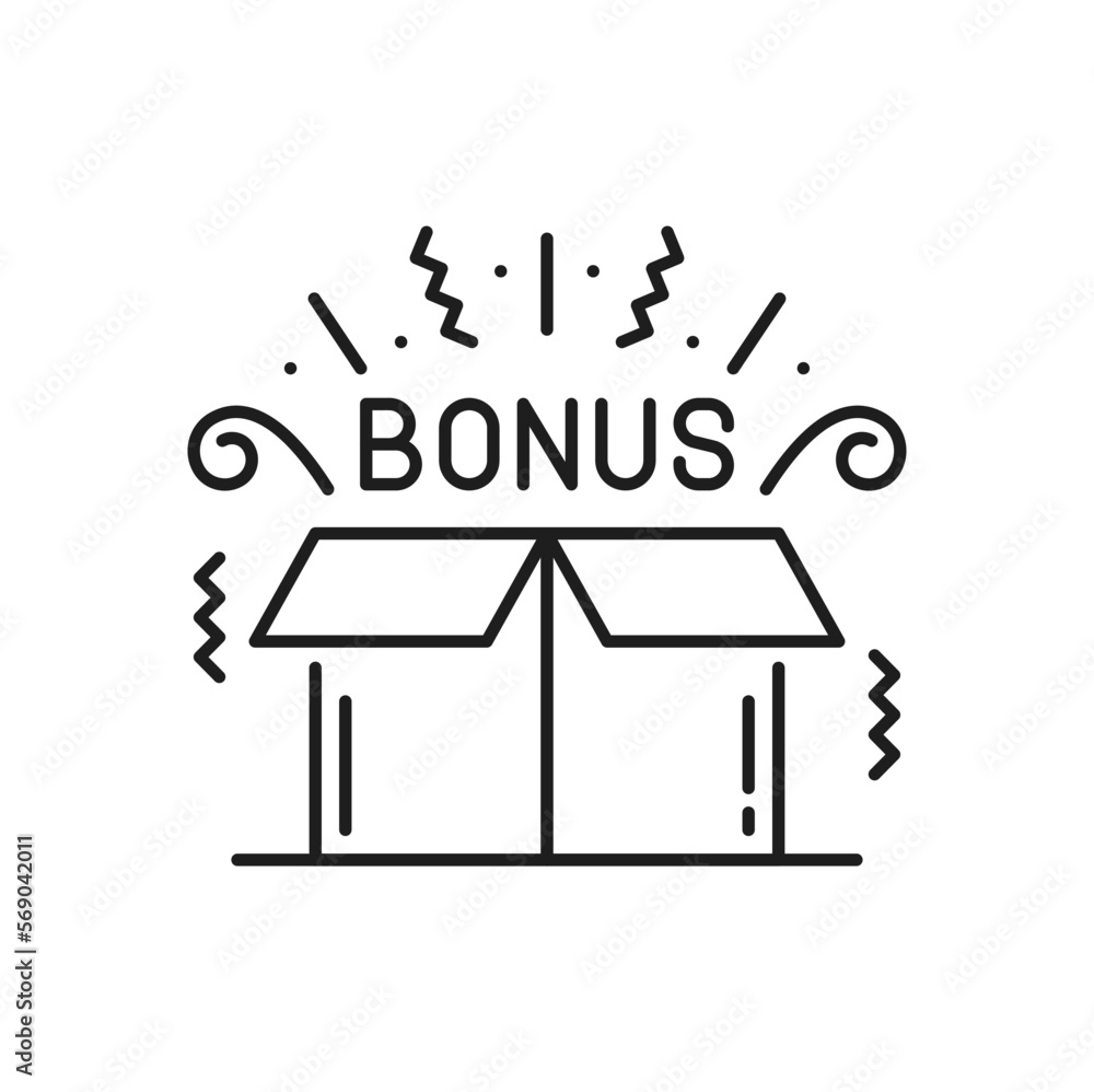 Open box with bonus sign and confetti explosion Open box with bonus sign and confetti explosion