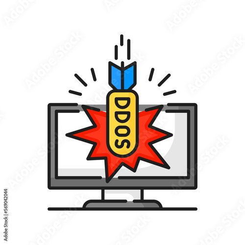 Distributed ddos attack by rocket vector line icon