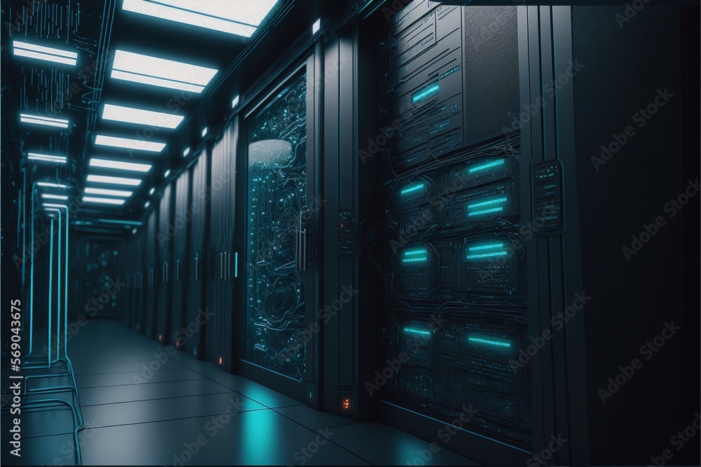 Insights into a futuristic server room created with generative ai technology Insights into a futuristic server room created with generative ai technology