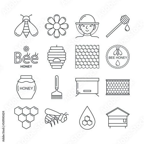 Beekeeping icon set. Bee honey icons objects