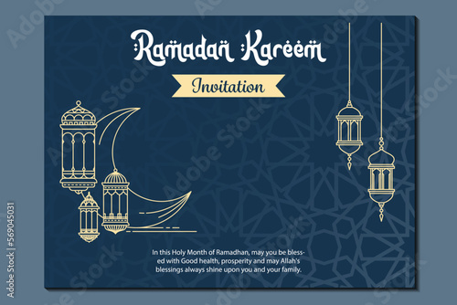 ramadan kareem invitation card with lantern and crescent moon vector illustration design