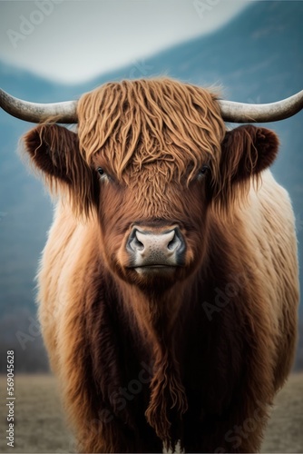 Scottish highland cow with horns, AI assisted finalized in Photoshop by me