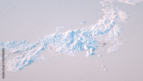 3d illustration of Japan country and sea with white material. (ID: 569046603)