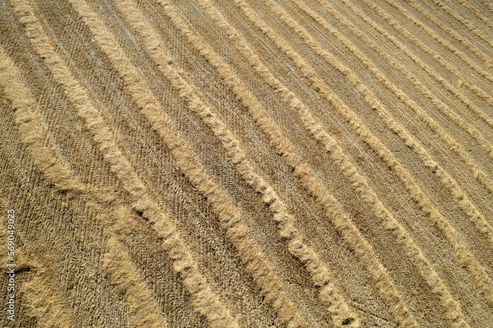 Aerial shot of a straw field left to dry Aerial shot of a straw field left to dry