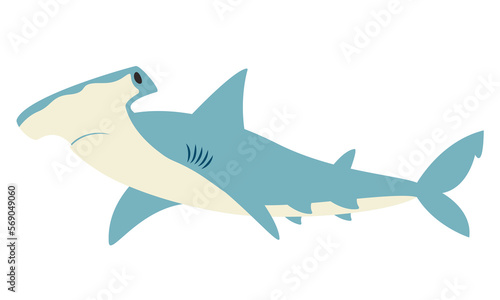 Hammerhead shark in flat style. Beautiful sea inhabitant.
