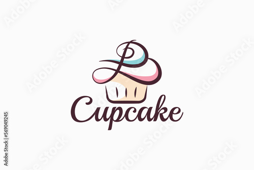 B cupcake logo with a combination of stylist cupcake and letter B for any business, especially for bakeries, cakeries, cafe, etc.