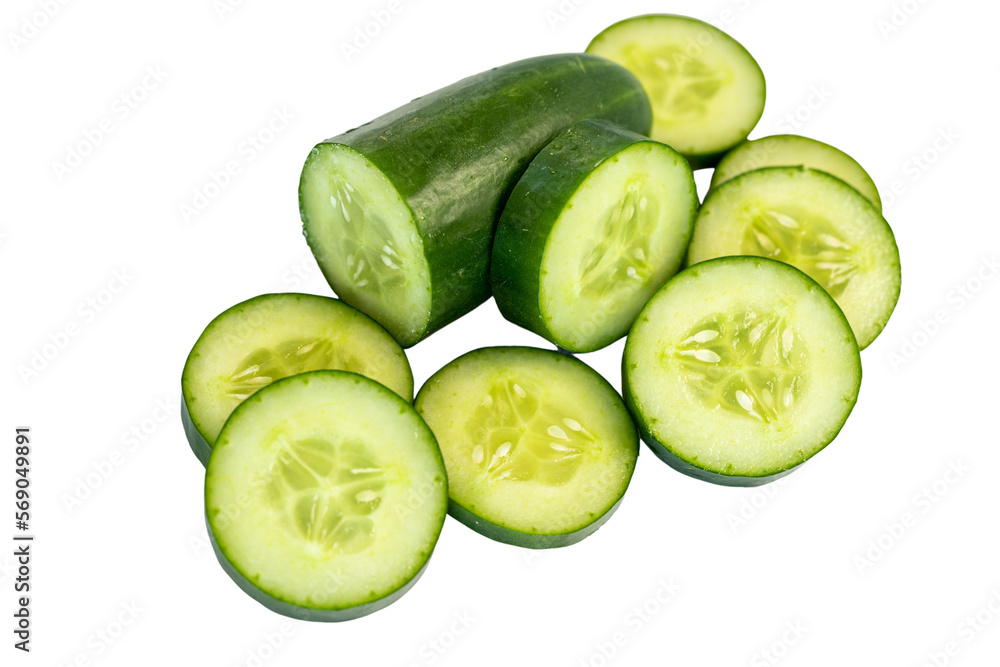 Fresh chopped cucumber isolated on a white background Fresh chopped cucumber isolated on a white background