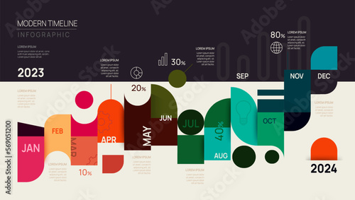 Infographic Timeline diagram template for business. 12 Steps Modern roadmap with circle topics, for vector infographics, flow charts, presentations.