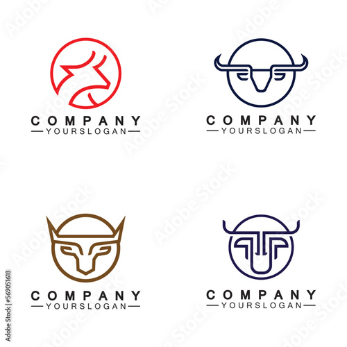 Bull monoline logo design vector template