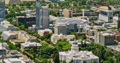 Sacramento City California Aerial v3 cinematic birds eye view capturing landmark neoclassical structure state capitol building and downtown cityscape - Shot with Mavic 3 Cine - June 2022 photo