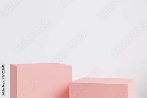 Cosmetic pink podium white background for product presentation, fashion magazine ..