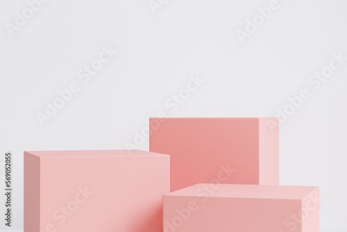 Cosmetic pink podium white background for product presentation, fashion magazine ..