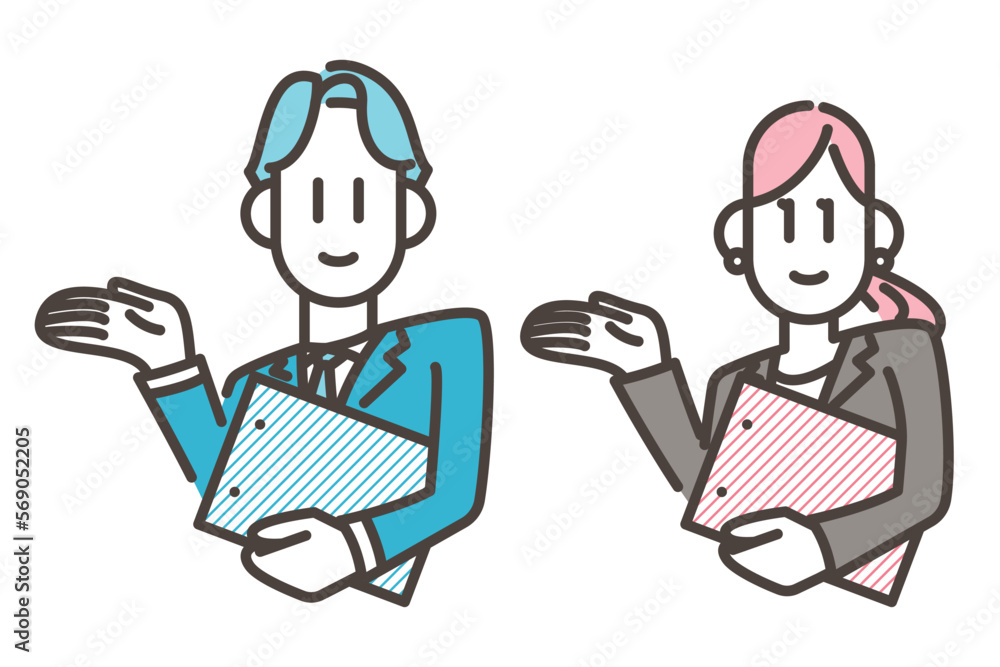 Male and female businessperson making a proposal [Vector illustration].