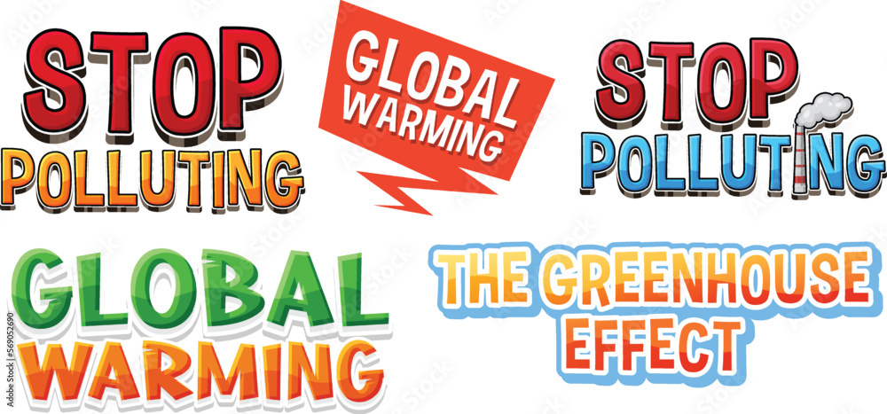 Set of global warming banner sign Set of global warming banner sign