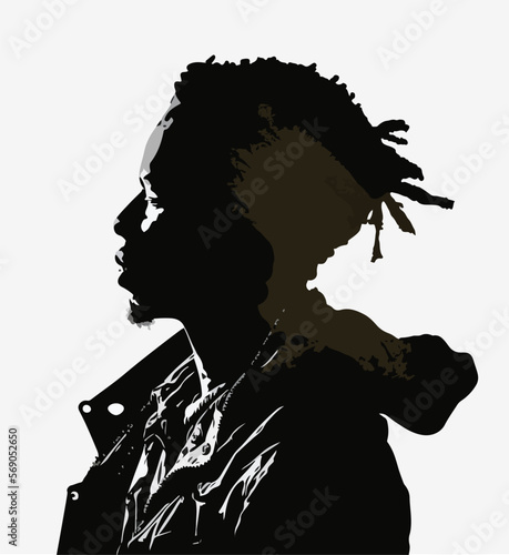 A silhouette of a black man with dreadlock hair African-American isolated illustrations