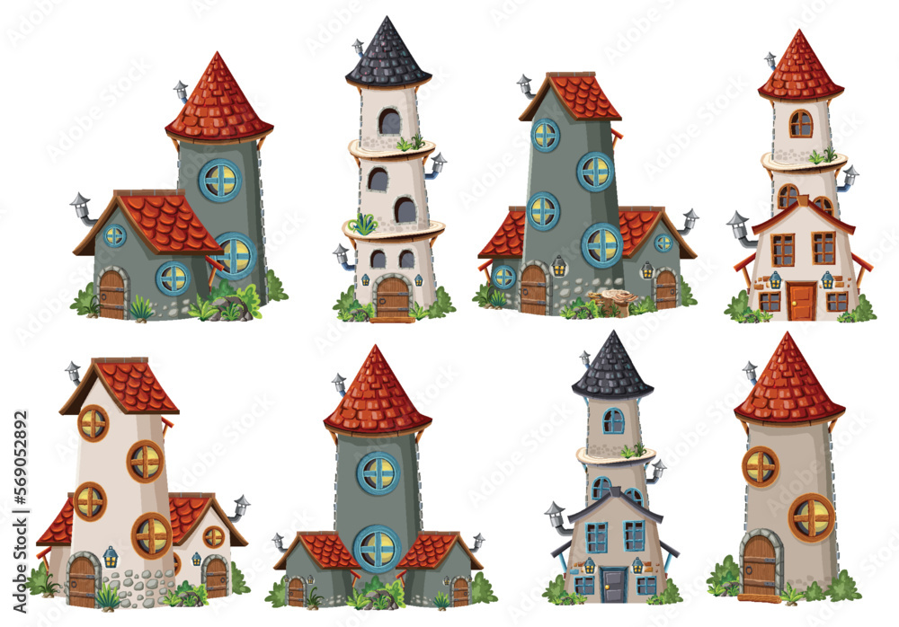 A set of different fairytale towers