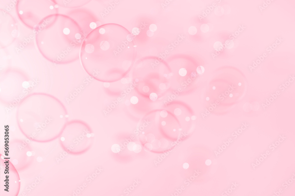 Beautiful Pink Soap Bubbles Abstract Background. Defocus, Blurred Celebration, Romantic Love ValentinesTheme. Circles Bubbles. Freshness Soap Sud Bubbles Water	
