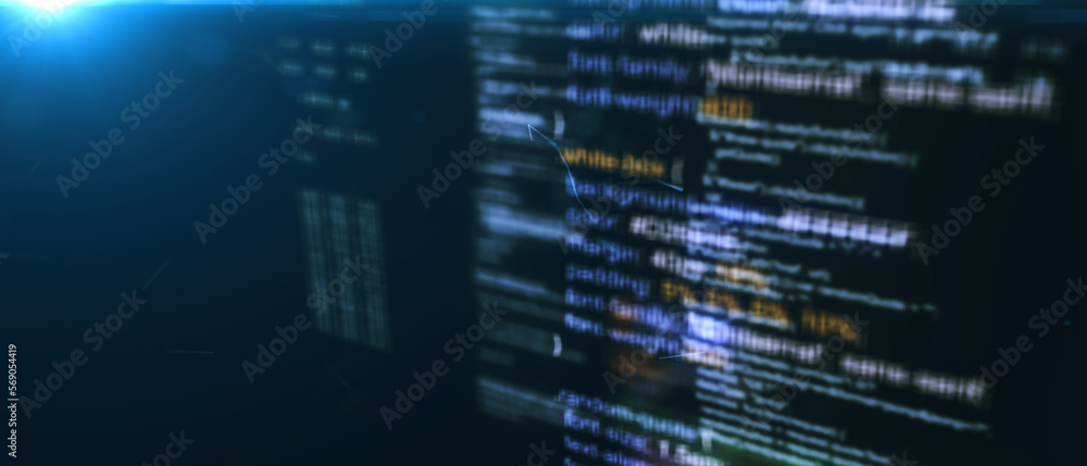 Technological background. Software source code. Program code. Programming code on virtual screen. Illustration.