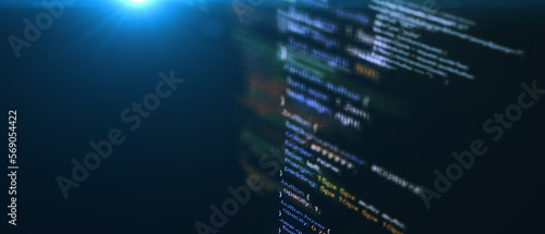 Technological background. Software source code. Program code. Programming code on virtual screen. Illustration.