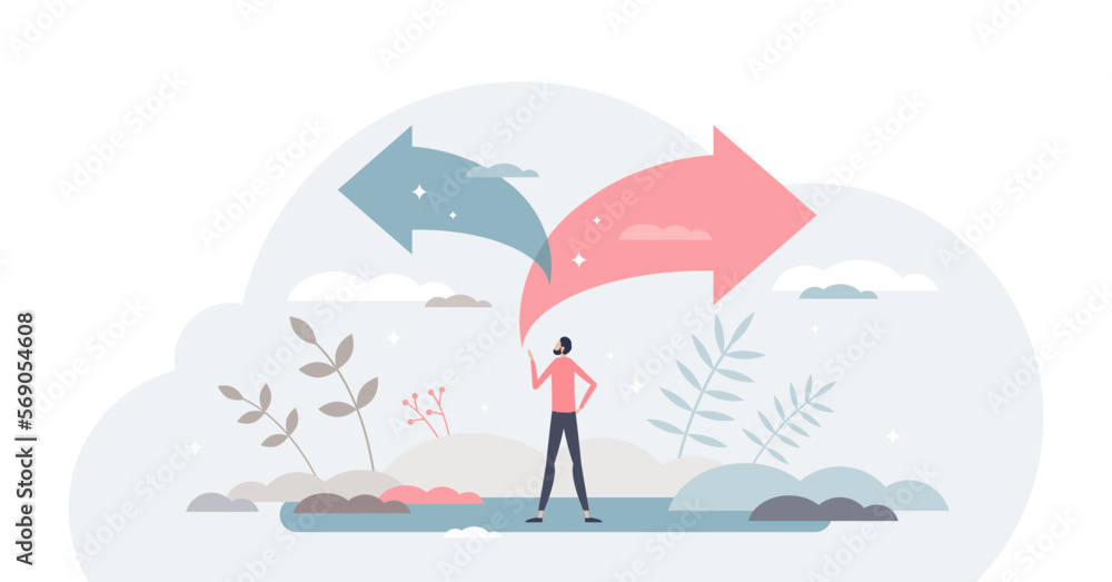 Choice decision making as two split path options to choose from tiny