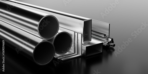 Steel pipes on a black background. 3D Illustration