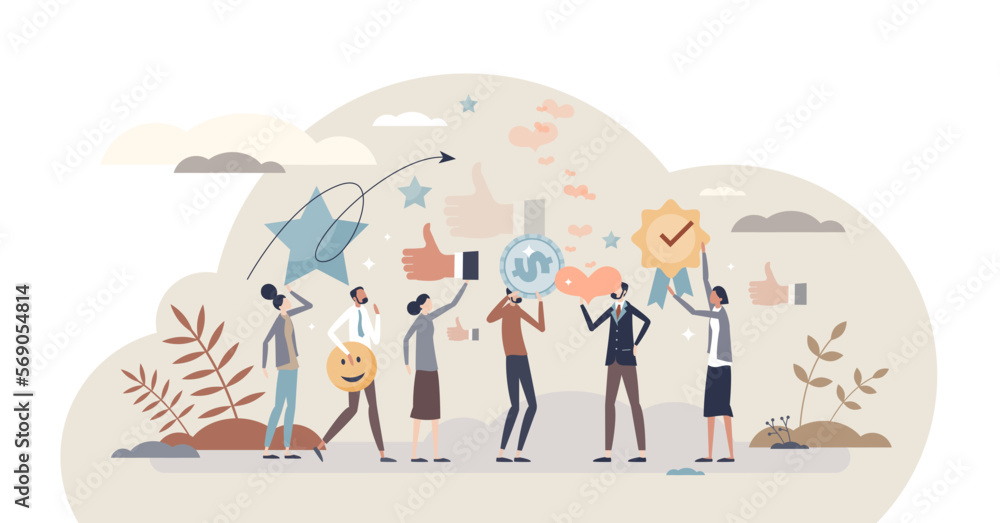 Motivating employees as encourage methods or appreciation tiny person concept, transparent background. Performance boost with financial bonus to engage labor and company illustration.