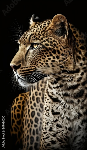 leopard facing sideways on black background