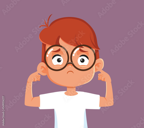 Unhappy Boy Covering his Ears Vector Cartoon Illustration. Sad boy suffering from sensory sensitivity condition overwhelmed by loud noise
