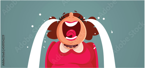 Adult Middle-Aged Woman Sobbing and Crying Vector Cartoon. Drama queen lady with fake crocodile tears complaining and screaming
