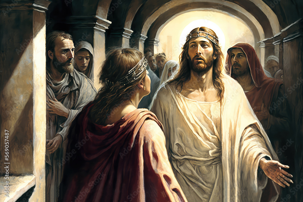 Naklejka premium The painting Jesus clothes are taken away in church St. Johann der Evangelist, Jesus, illustraiton painting (ai generated)