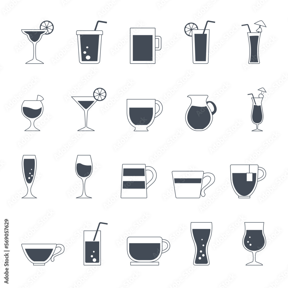 Drinking glasses vector icon illustrations Drinking glasses vector icon illustrations