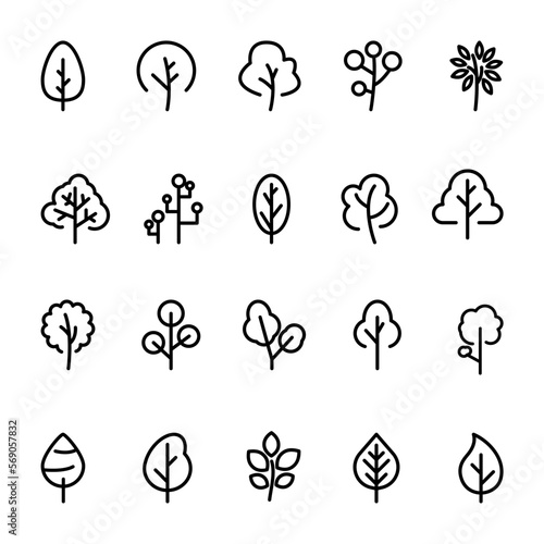 Tree minimal thin line icons set | vector tree symbol pack