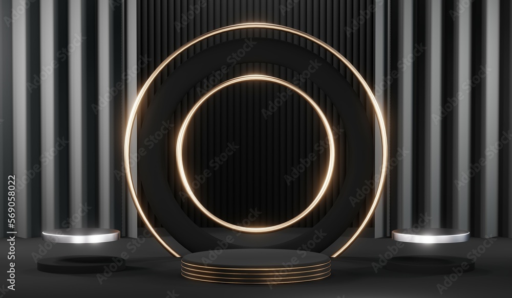 3d render black podium background showcases a premium, minimal and modern design with a combination of geometric shapes, golden glitter and a realistic studio room setting, creating a perfect platform 3d render black podium background showcases a premium, minimal and modern design with a combination of geometric shapes, golden glitter and a realistic studio room setting, creating a perfect platform