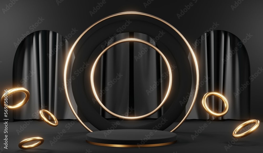 3d render black podium background showcases a premium, minimal and modern design with a combination of geometric shapes, golden glitter and a realistic studio room setting, creating a perfect platform 3d render black podium background showcases a premium, minimal and modern design with a combination of geometric shapes, golden glitter and a realistic studio room setting, creating a perfect platform