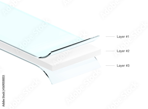 Three wavy layers with realistic shadows. The top and bottom layer is transparent. Vector illustration isolated on white background. Template for your infographics. EPS10.