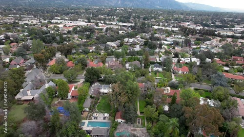 Aerial View of Residential Neighborhood of Pasadena California USA Between Rose Bowl Stadium and Interstate 210 Highway, Establishing Drone Shot photo